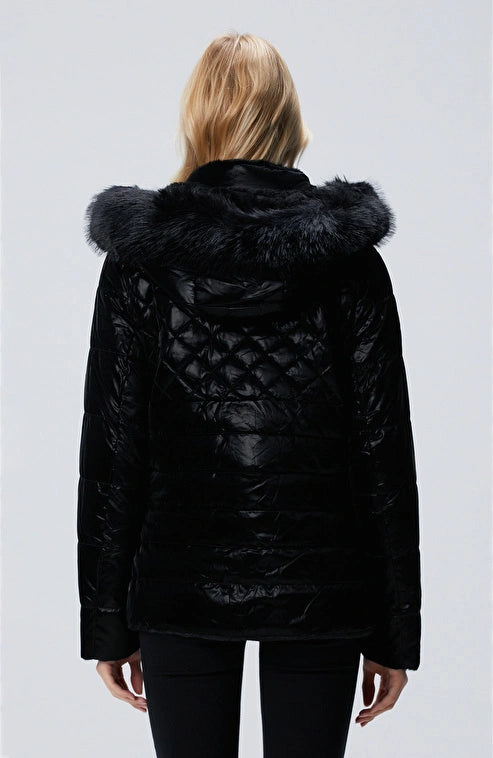 WOMEN'S Black Reversible Hooded Jacket