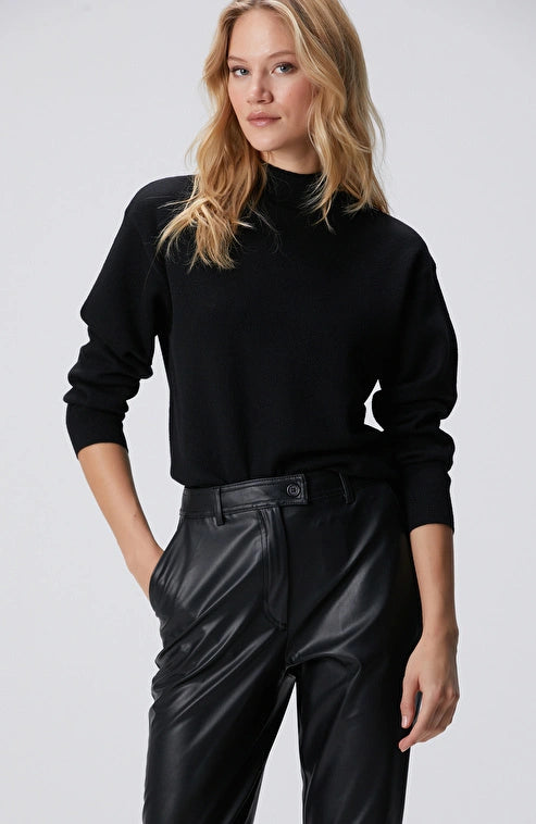 WOMEN'S Black Stand Collar Knitwear Sweater