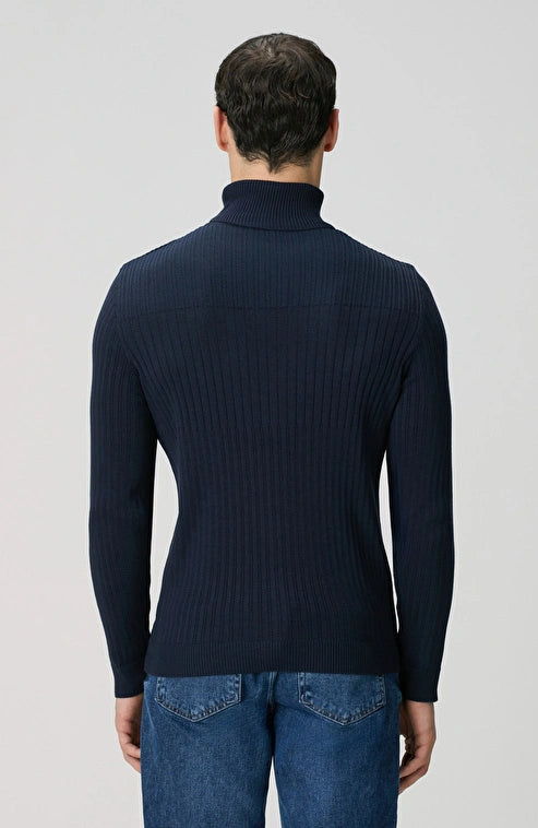 MEN'S Navy Blue Turtleneck Knit Sweater
