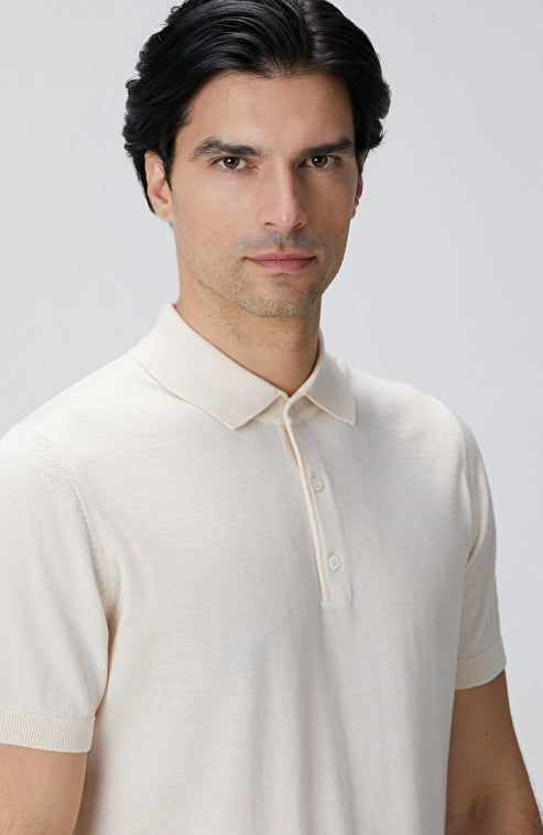 MEN'S Beige Polo Collar Knit Sweater