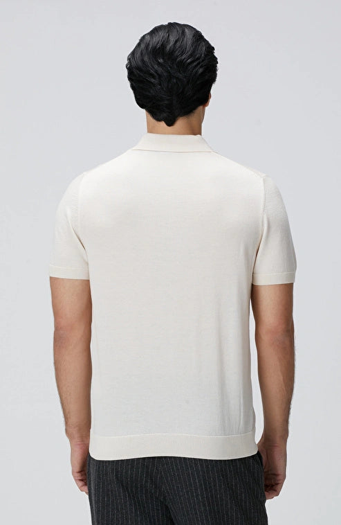 MEN'S Beige Polo Collar Knit Sweater