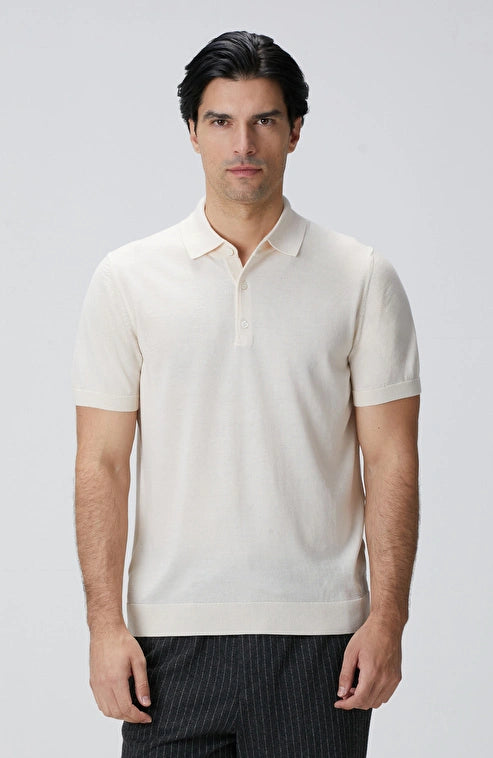 MEN'S Beige Polo Collar Knit Sweater