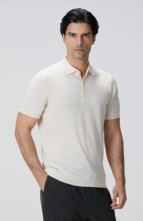 MEN'S Beige Polo Collar Knit Sweater