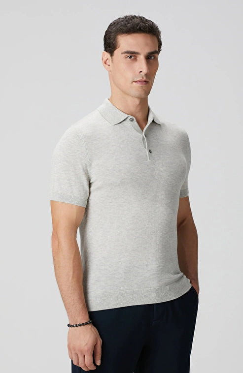 MEN'S Gray Melange Polo Neck Knitwear Sweater