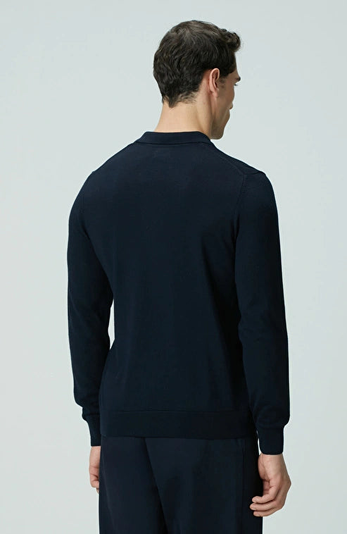 MEN'S Navy Blue Polo Neck Wool Blend Knit Sweater