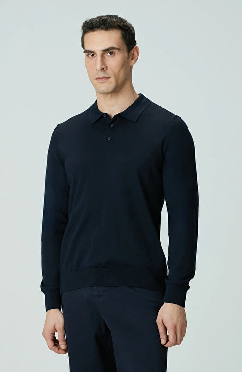 MEN'S Navy Blue Polo Neck Wool Blend Knit Sweater
