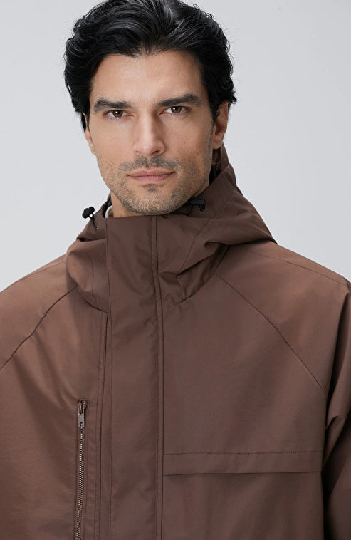 MEN'S Brown Hooded Thin Jacket