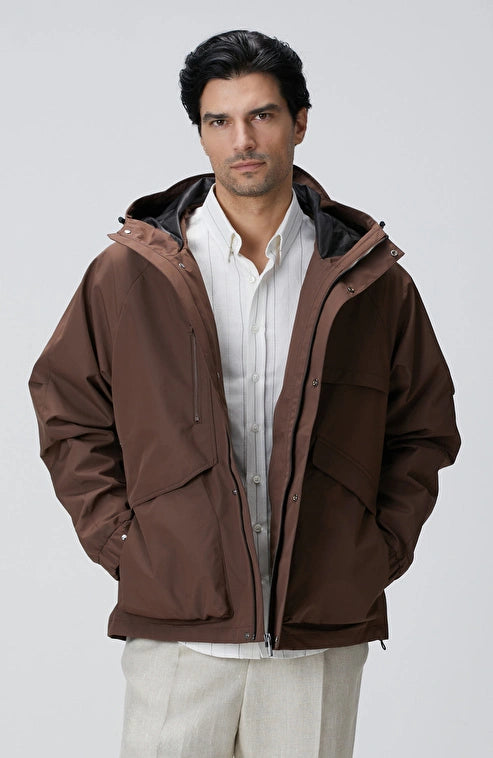 MEN'S Brown Hooded Thin Jacket