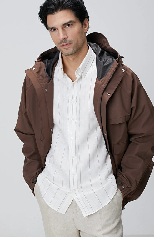 MEN'S Brown Hooded Thin Jacket