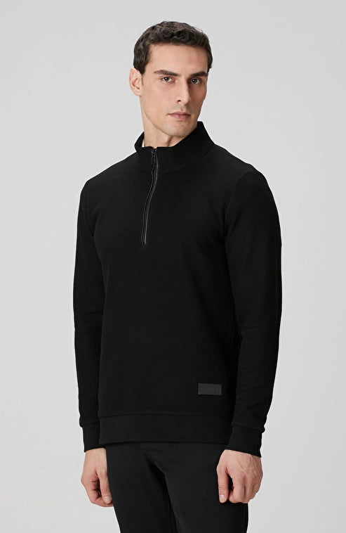 MEN'S Black Stand Collar Zippered Sweatshirt