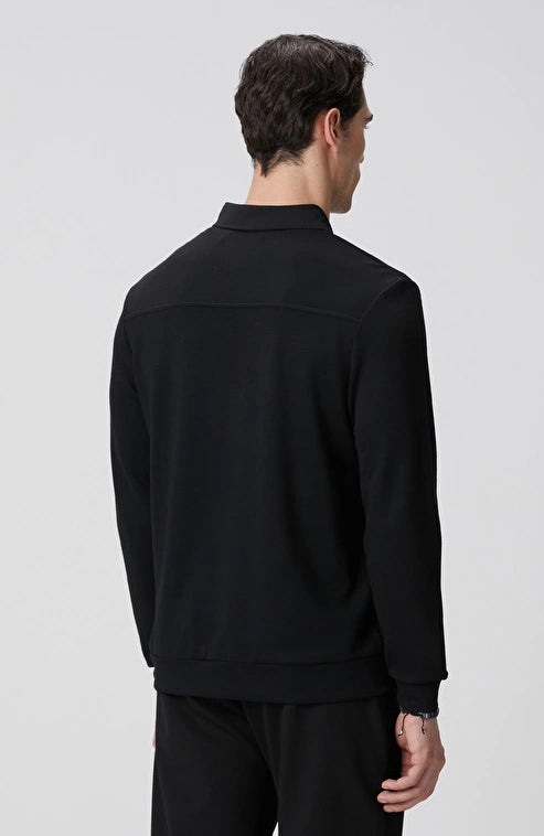 MEN'S Black Polo Collar Snap Button Sweatshirt
