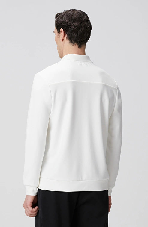 MEN'S Off-White Polo Collar Snap Button Sweatshirt