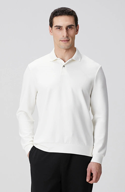 MEN'S Off-White Polo Collar Snap Button Sweatshirt
