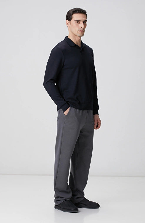 MEN'S Navy Blue Polo Collar Snap Button Sweatshirt