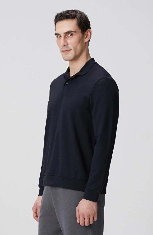 MEN'S Navy Blue Polo Collar Snap Button Sweatshirt