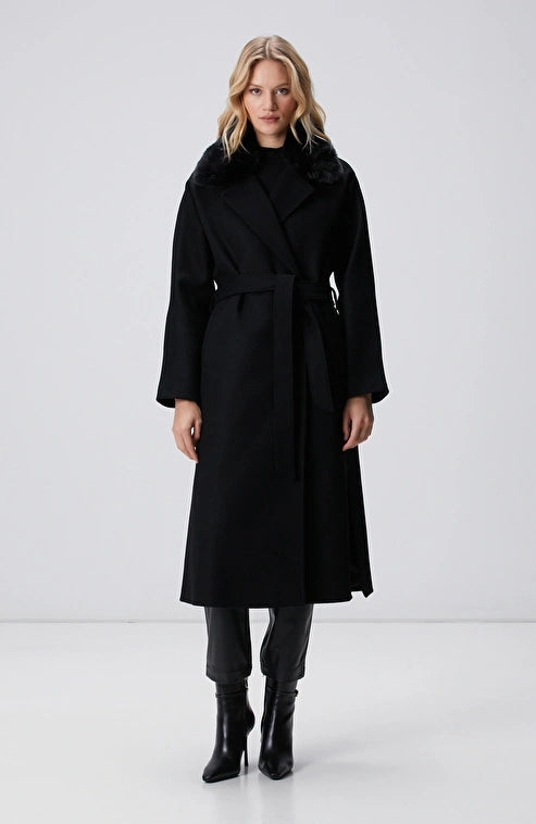 WOMEN'S Black Cashmere and Wool Blend Coat
