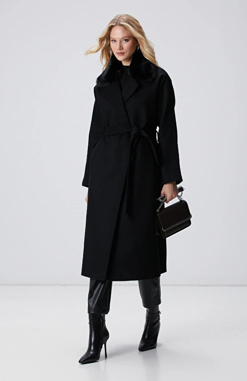 WOMEN'S Black Cashmere and Wool Blend Coat