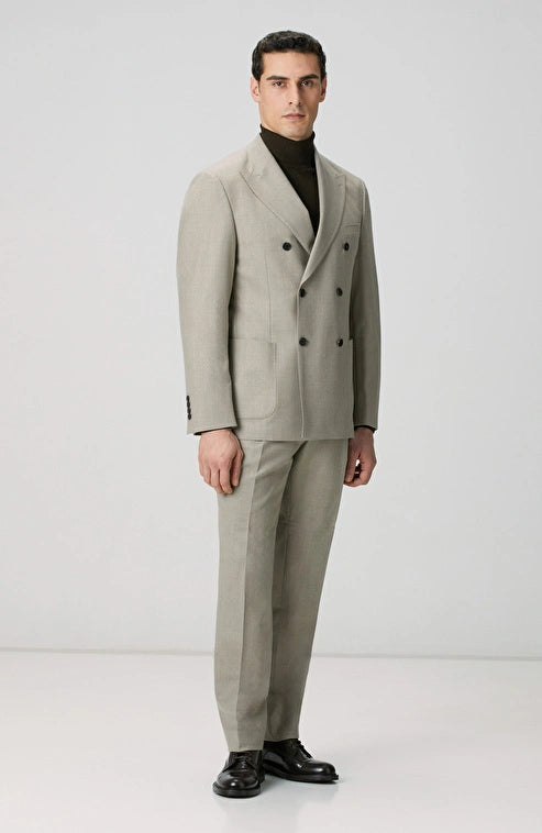 MEN'S Beige Wool Blend Double-Breasted Suit