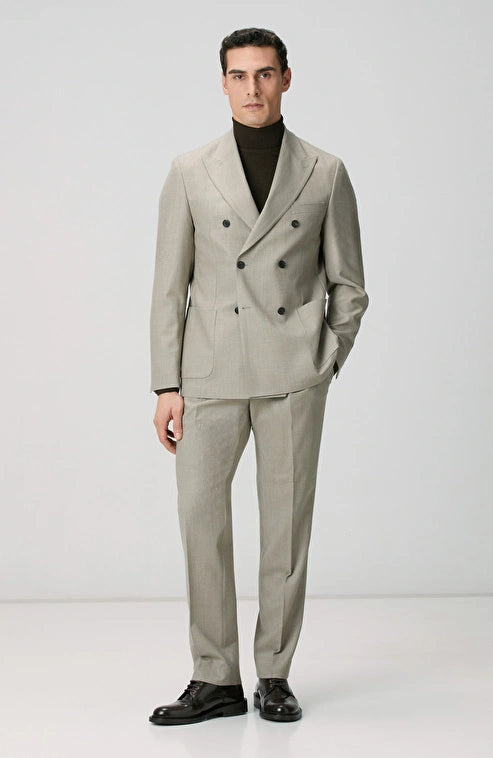 MEN'S Beige Wool Blend Double-Breasted Suit