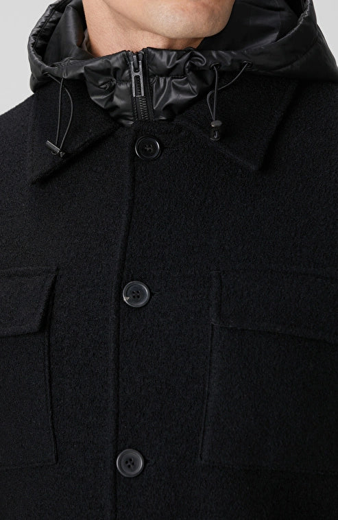 MEN'S Black Wool Casual Coat with Detachable Lining