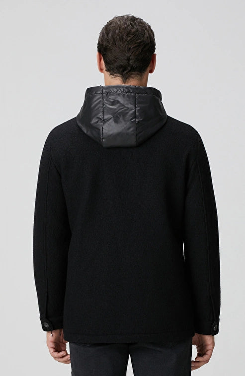 MEN'S Black Wool Casual Coat with Detachable Lining