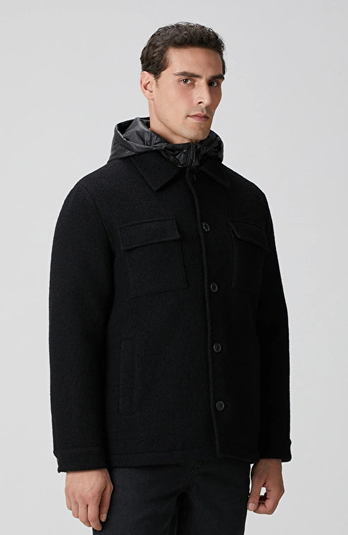 MEN'S Black Wool Casual Coat with Detachable Lining