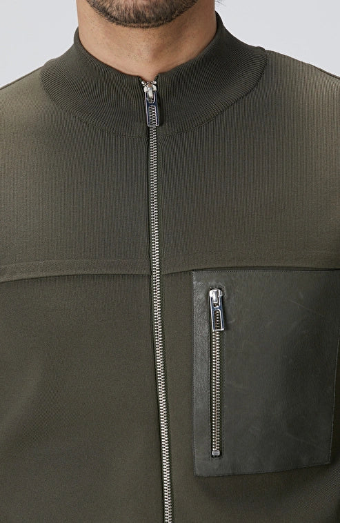 MEN'S Khaki Leather Pocket Detailed Knitwear Coat