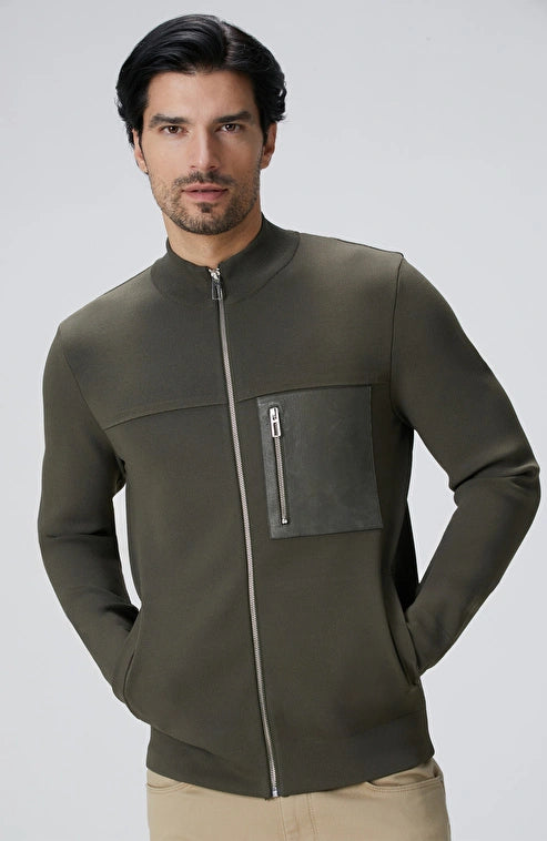 MEN'S Khaki Leather Pocket Detailed Knitwear Coat