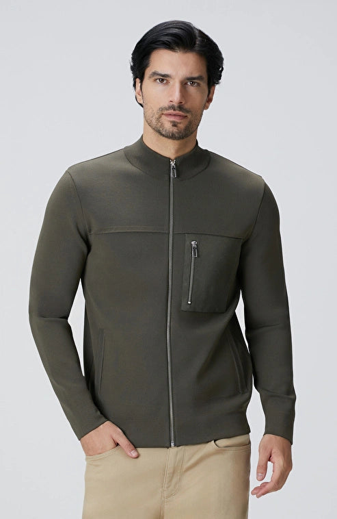 MEN'S Khaki Leather Pocket Detailed Knitwear Coat
