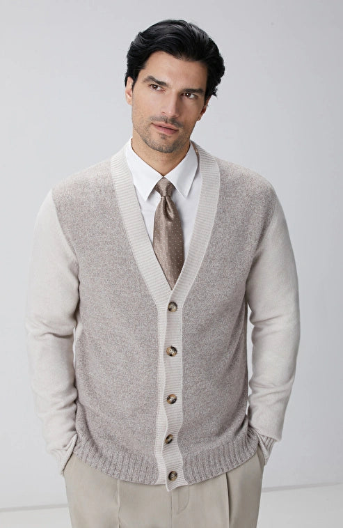MEN'S Limited Beige Melange Wool Cashmere Blend Cardigan