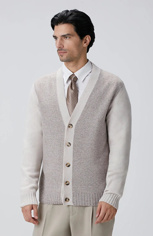 MEN'S Limited Beige Melange Wool Cashmere Blend Cardigan