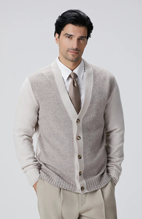 MEN'S Limited Beige Melange Wool Cashmere Blend Cardigan