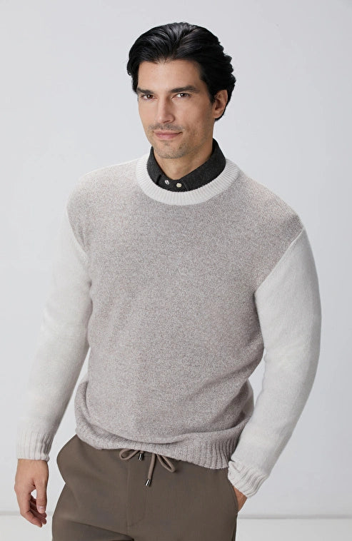 MEN'S Limited Beige Melange Wool Cashmere Blend Knitwear Sweater