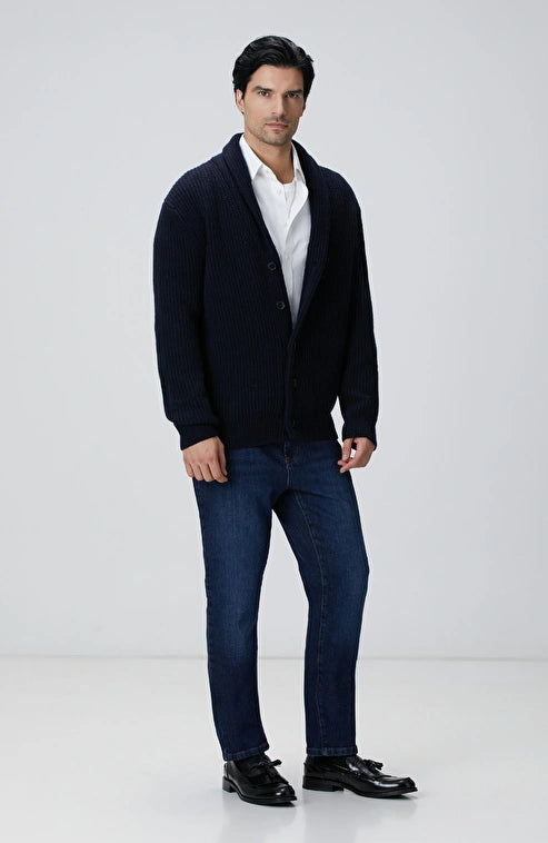 MEN'S Navy Blue Selanik Knitted Sweater Cardigan