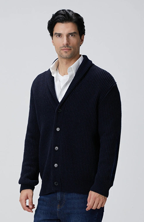 MEN'S Navy Blue Selanik Knitted Sweater Cardigan