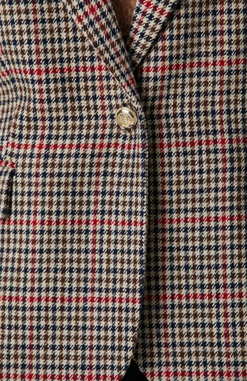WOMEN'S Navy Brown Houndstooth Wool Blend Jacket