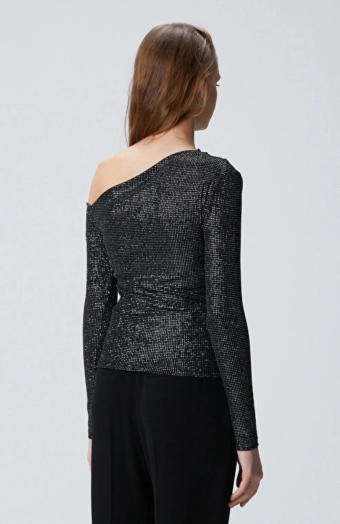 WOMEN'S Black Glitter Knitted Blouse