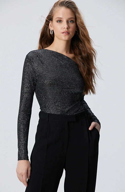 WOMEN'S Black Glitter Knitted Blouse
