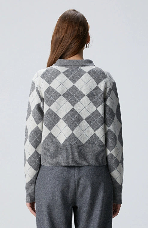 WOMEN'S Gray Melange Patterned Sweater