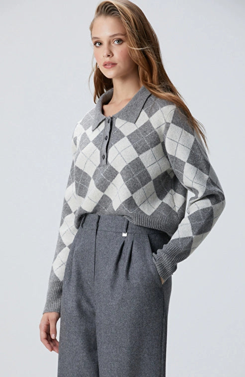 WOMEN'S Gray Melange Patterned Sweater