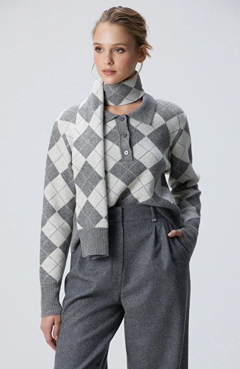 WOMEN'S Gray Melange Patterned Sweater