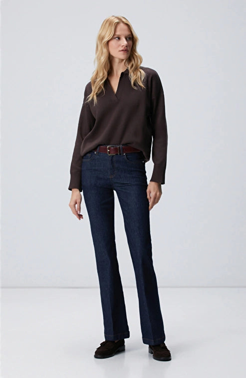 WOMEN'S Dark Brown Polo Collar Knit Sweater