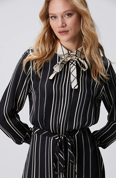 WOMEN'S Black and White Striped Shirt Dress