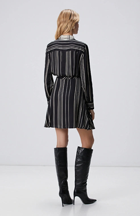 WOMEN'S Black and White Striped Shirt Dress