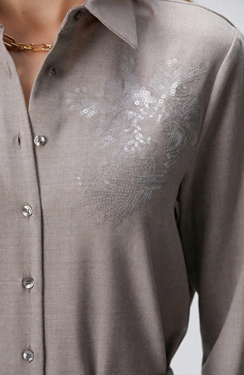 WOMEN'S Beige Sequined Wool Blend Shirt