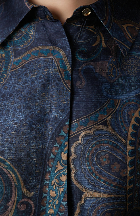 WOMEN'S Petrol Viscose Patterned Shirt