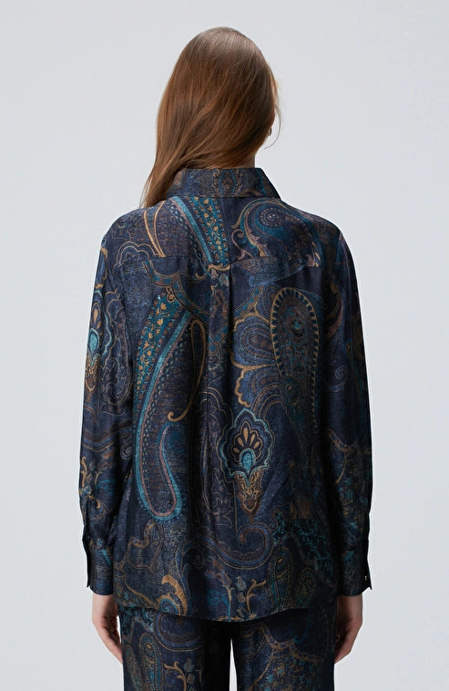 WOMEN'S Petrol Viscose Patterned Shirt