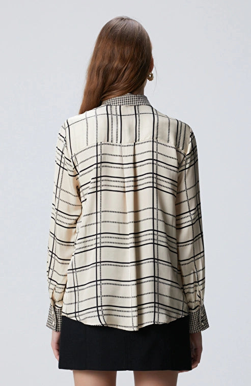 WOMEN'S Black Off White Patterned Viscose Shirt