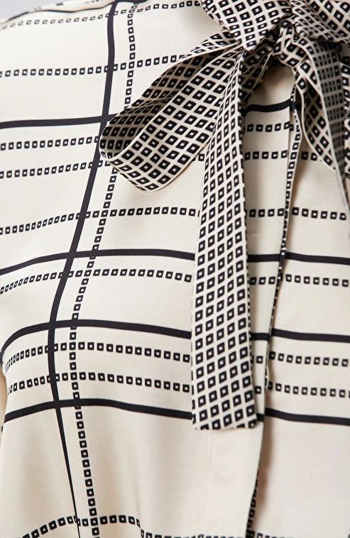WOMEN'S Black Off White Patterned Viscose Shirt