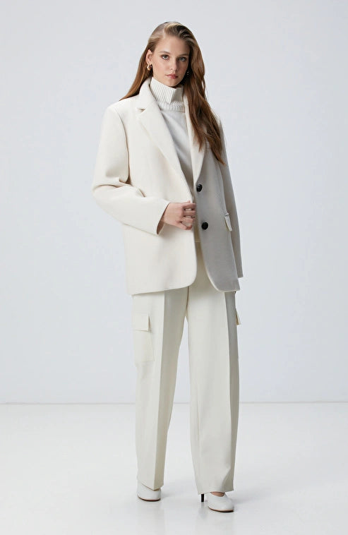WOMEN'S White Wool Blend Coat